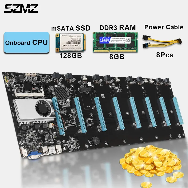 SZMZ BTC-S37 mining motherboard CPU RAM SSD set 8 GPU PCIe slots miner motherboard mining