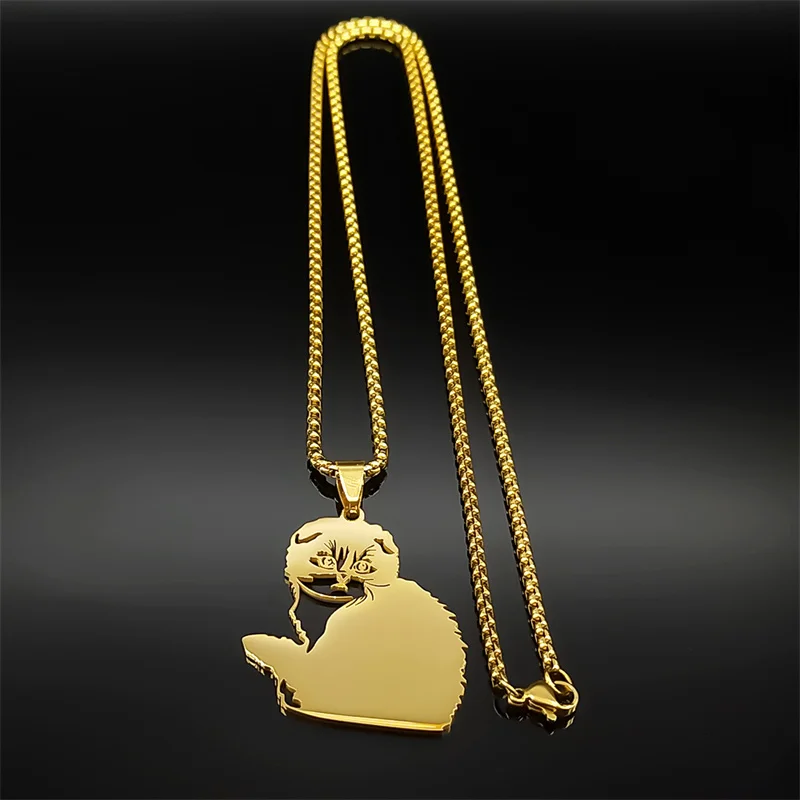 Cute Cat Kitty Pendant Necklace For Men Women Stainless Steel Gold Silver Black Color Lovely Animal Chain Jewelry