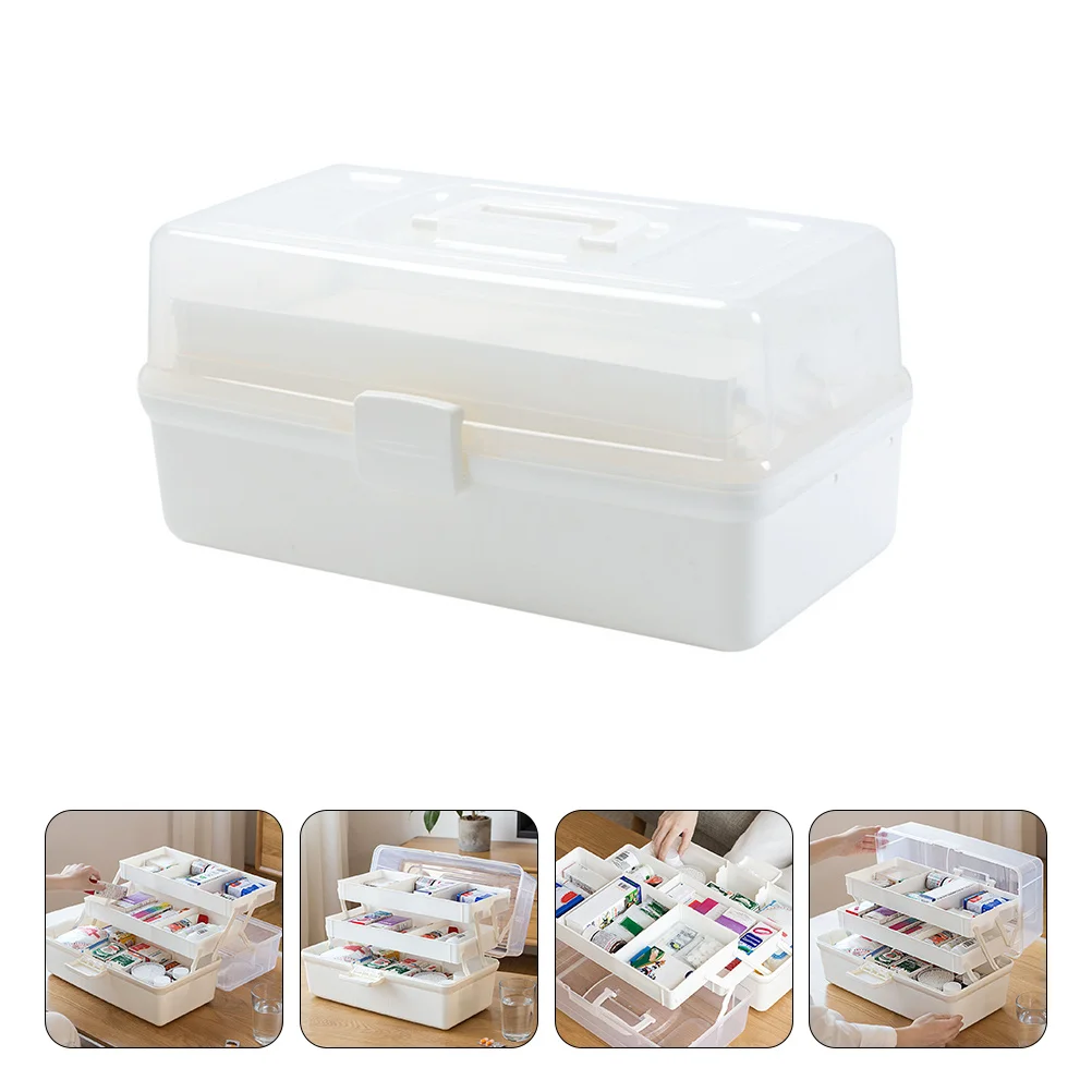 1 قطعة صندوق دواء منزلي تخزين بلاستيكي متعدد الطبقات مع حواف مستديرة سعة كبيرة منظم طبي محمول للمنزل #4