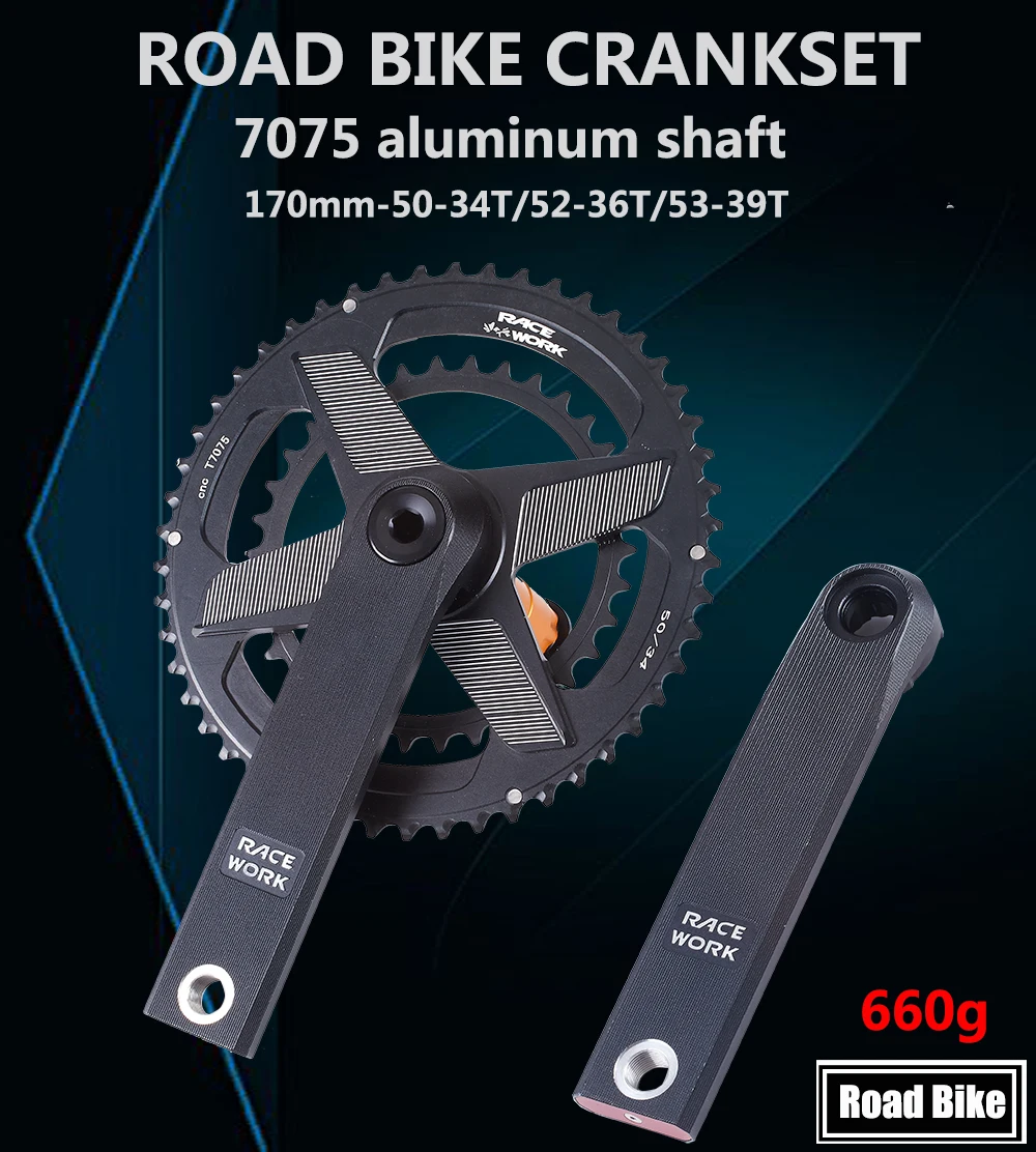 Rennrad Rennrad Kurbel garnitur 170mm Kettensatz Kurbel 50-34t/52-36t/53-39t Kettenrad Aluminium legierung Welle Fahrrad Doppel kettenblatt – Detail 1