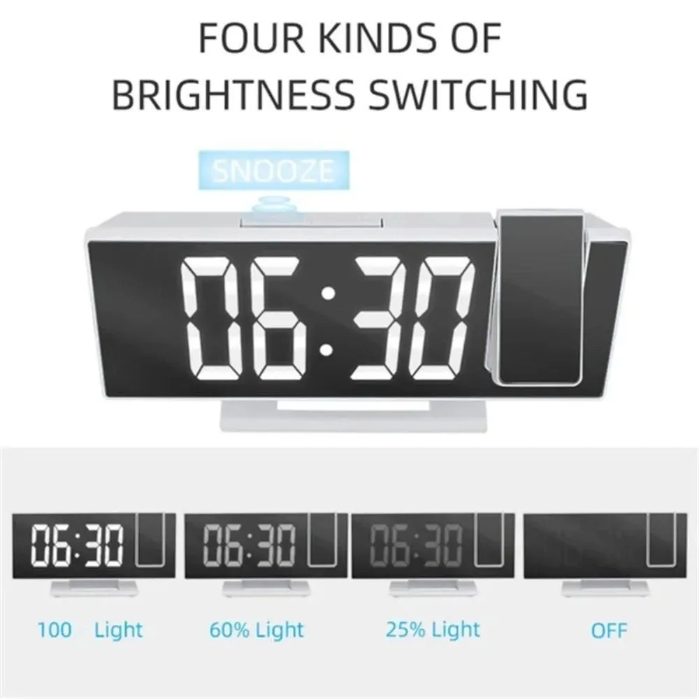

12/24H Display Projection Alarm Clock Temperature Display Backlight LED Alarm Clock Specular Surface Snooze Function