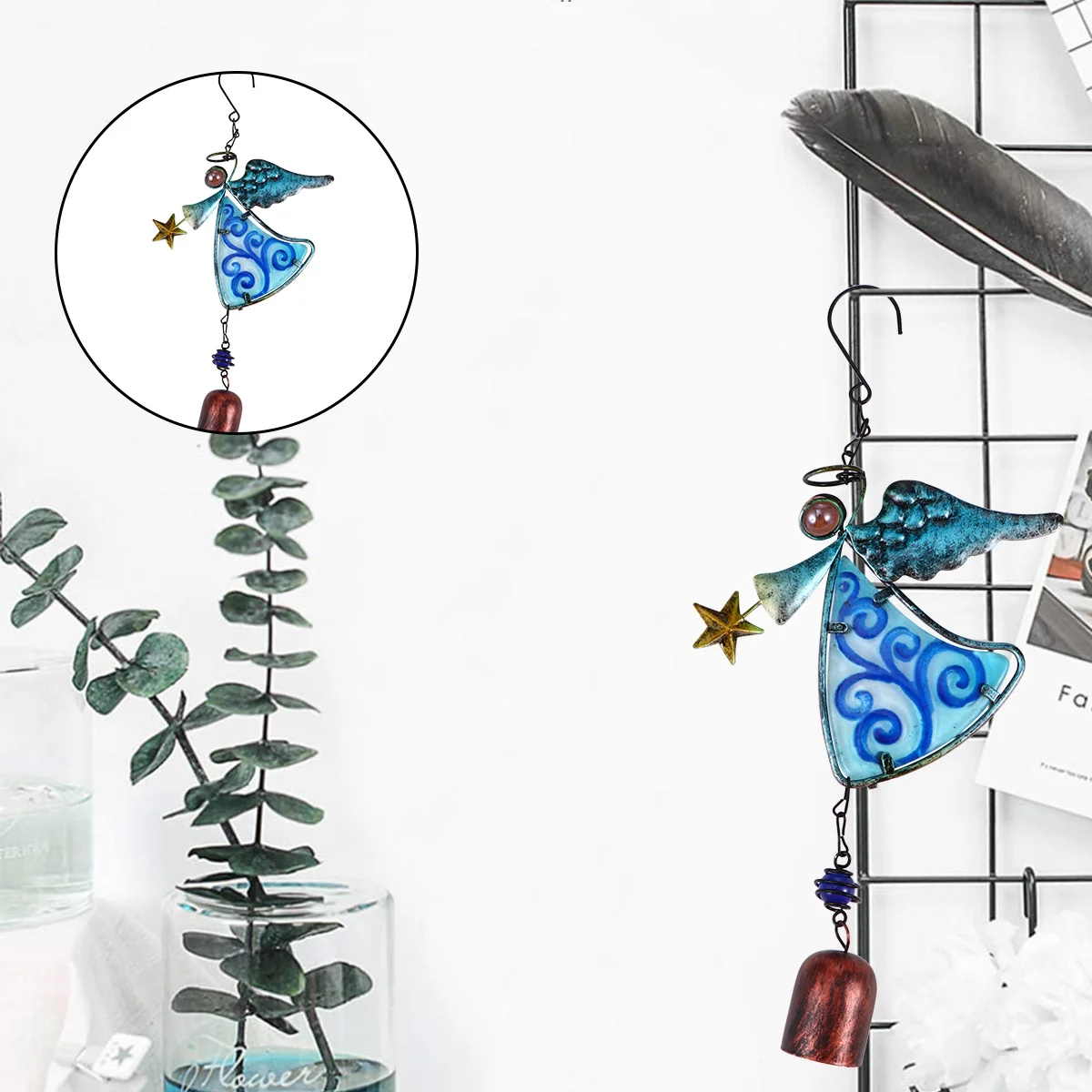 

1Pcs Glass Stained Angel Wind Chimes Hanging Pendant for Garden Balcony Outdoor Decoration Creative Wind Tubes with Crisp Sound