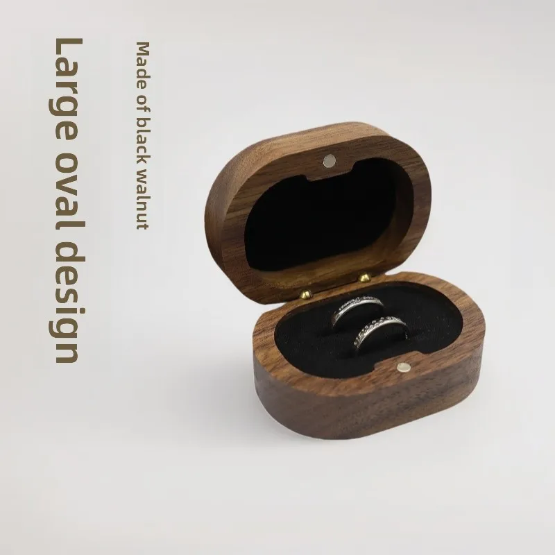 

Big Oval Black Walnut Proposal Ring Box Retro Ring Box Jewel Ry Engraving Storage Packaging Gift Box Female