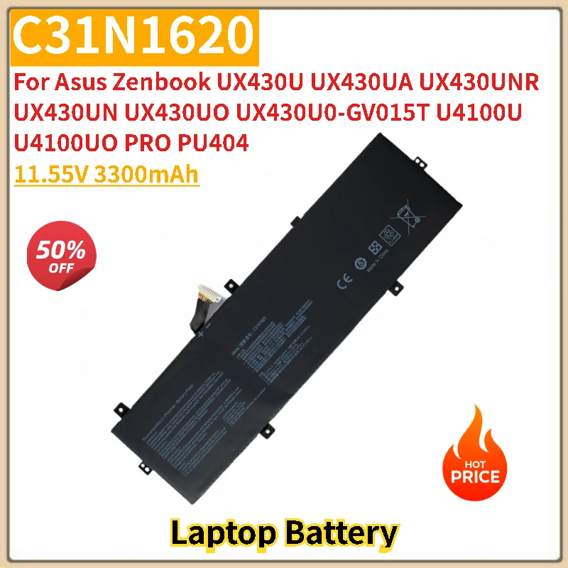 

High Quality Laptop Battery C31N1620 11.55V 3300mAh for Asus Zenbook UX430UQ-GV015T PU404UF U4100U U4100UQ PRO PU404 PU404UF8250