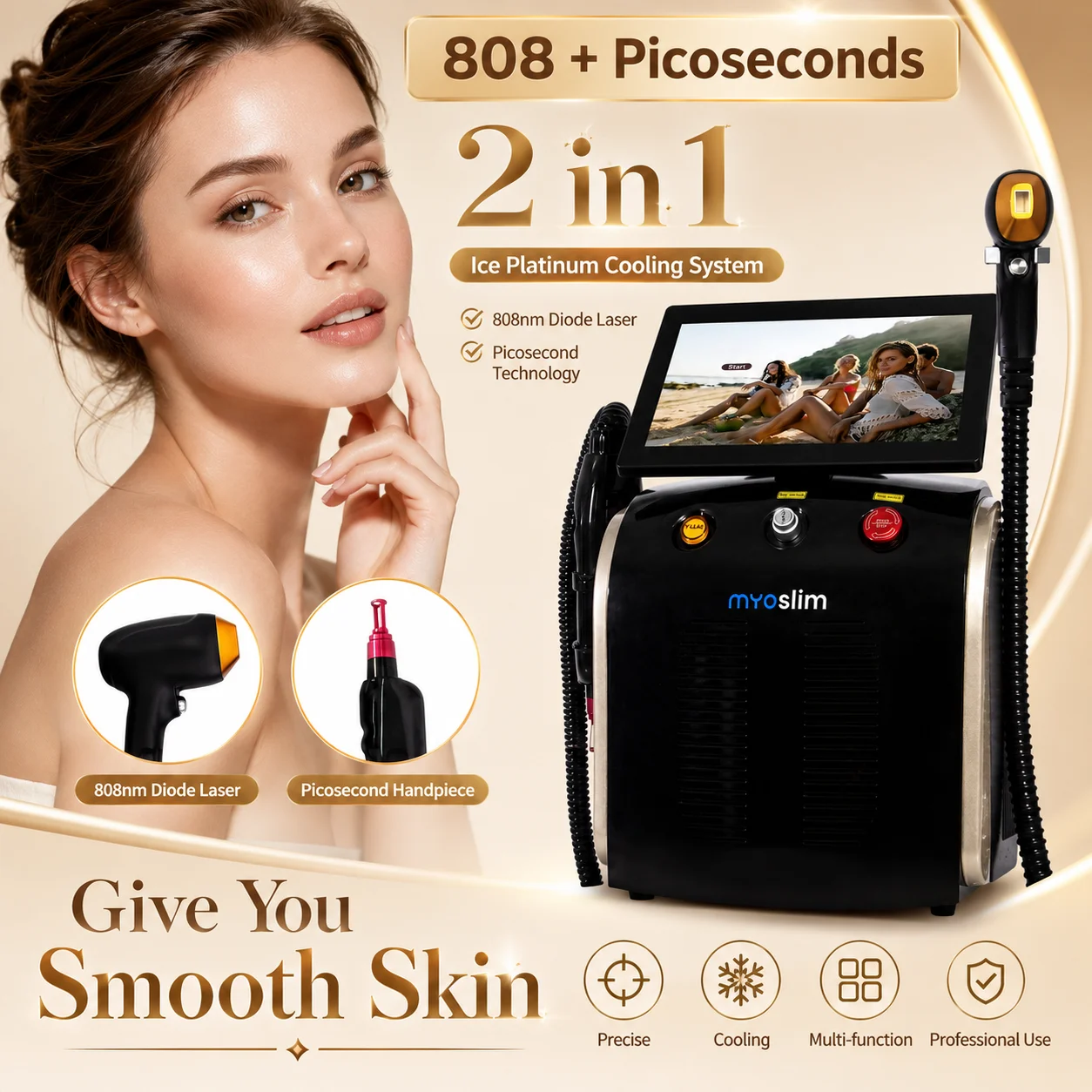 Soprano 808nm Diode Laser 2‑in‑1 Black Beauty Device, Ice Wave Technology Achieves Long‑Lasting Hair Removal Performance