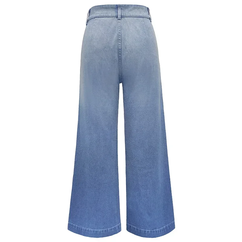 Pantalones vaqueros informales de cintura alta para mujer, pantalón holgado de pierna ancha con botones blanqueados, largos y versátiles, Lugentolo