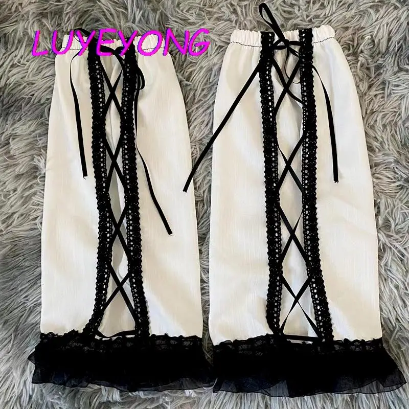 Korean Fashion Leg Warmer Y2k Girl Draw String Harajuku Long Sock Sweet Gothic Women Foot Cover Street Lace Summer Ninja Cool