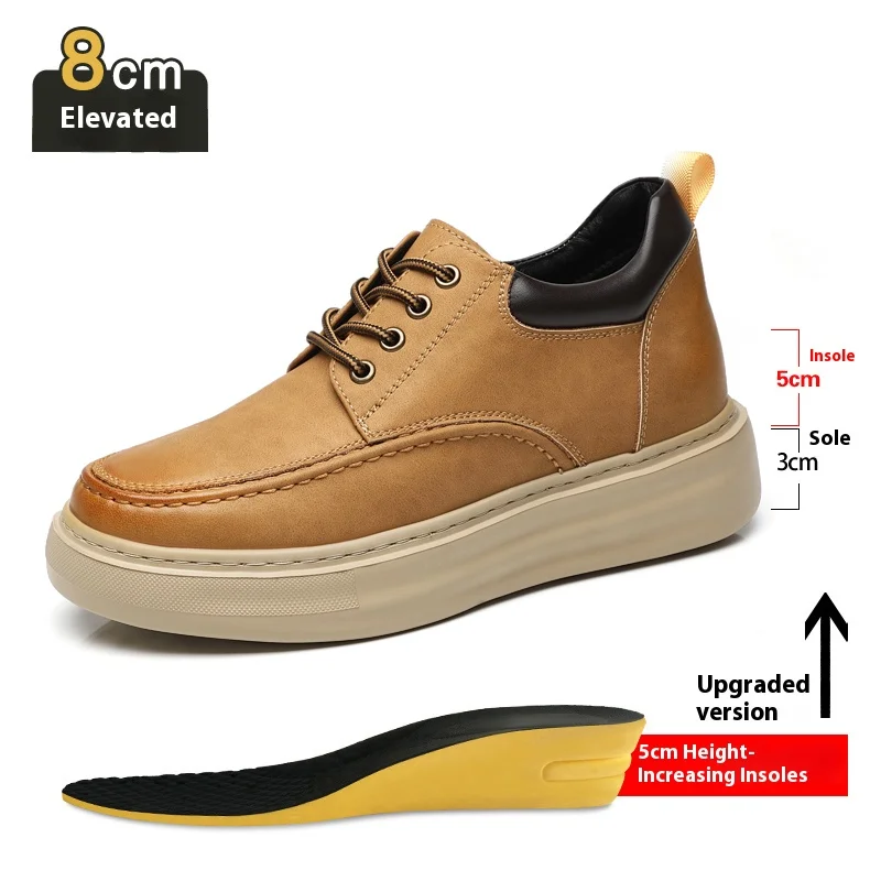

Мужская обувь из коровьей кожи, увеличивающая рост, стельки 3 см/6 см/8 см, дышащие уличные повседневные кроссовки для скейтборда, рабочие ботинки на толстой подошве