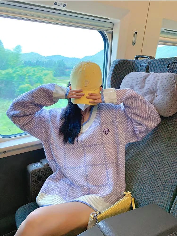 

Soft Cozy V-Ne Women's Knitted Sweater Loose Fit Lazy Sle Korean Version Autumn Winter New Arrival Trendy Long Sve Top