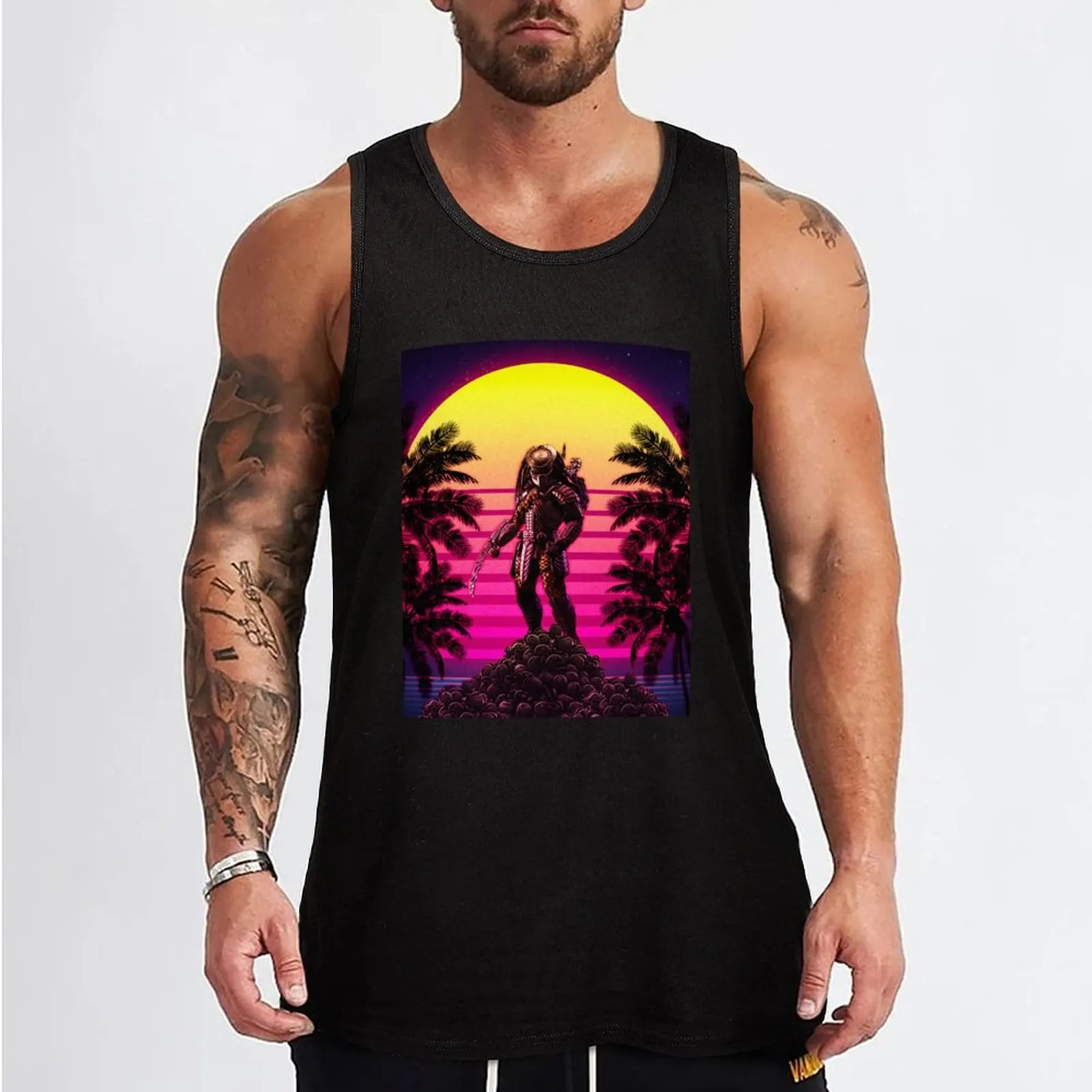 Retro Predator Image Tank Top bodybuilding mens gym clothes