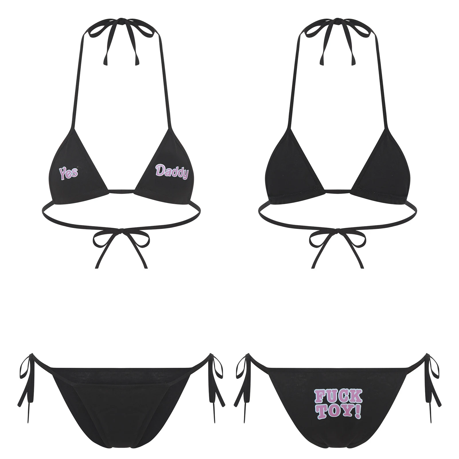 

Women's Erotic Letter Print Lingerie Bra Set Sissy Mini Bikini Swimwear Nightwear Suit Halter Mini Bra Tops with Briefs Costumes