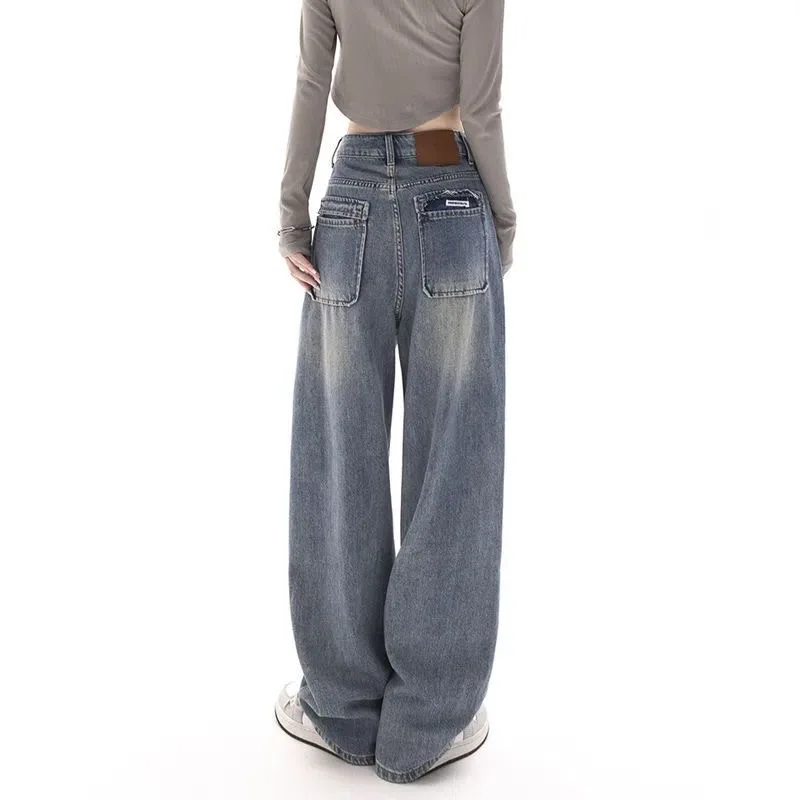 Imagem -04 - Streetwear Retro Straight Baggy Y2k Jeans Mulheres Novo Estilo Coreano Emagrecimento Calças Perna Larga Mulher Draggle-tail Calças Feminino