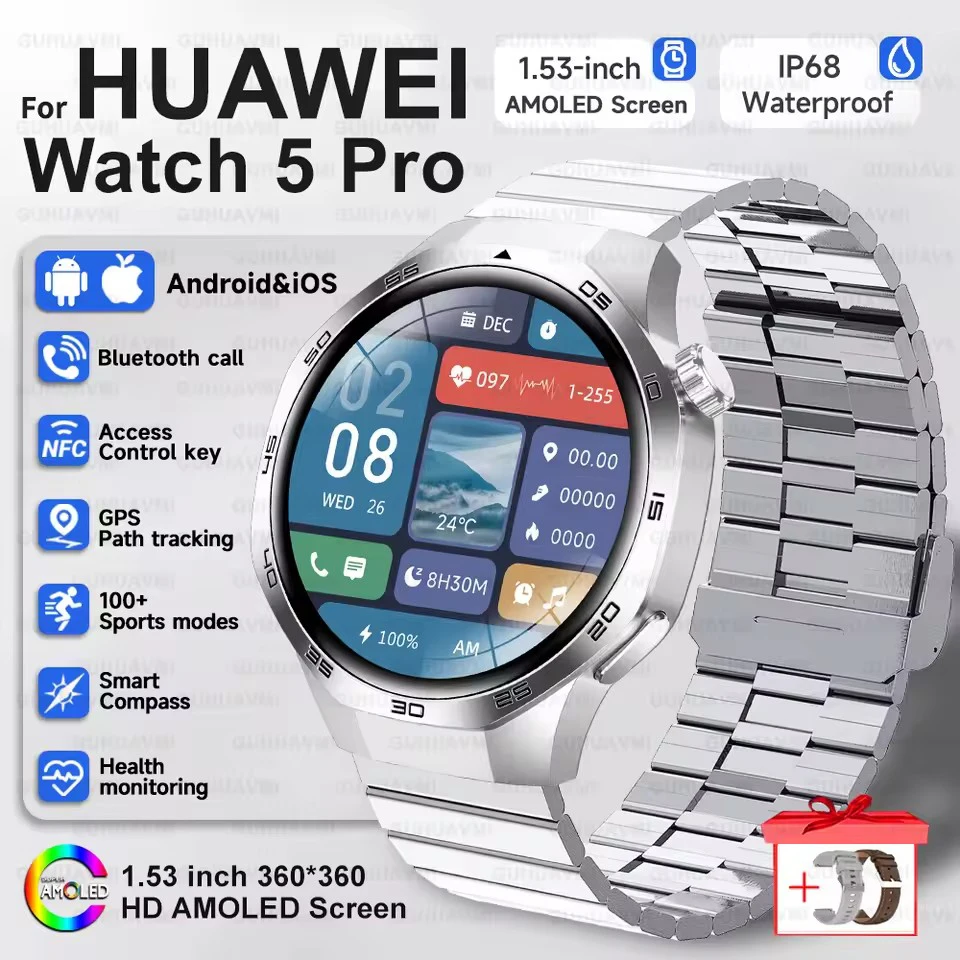 2025 Guhuavm Watch GT5Pro Smart Watch Men HD AMOLED Screen GPS Tracker Bluetooth Call Health Waterproof Smartwatches Heart Rate