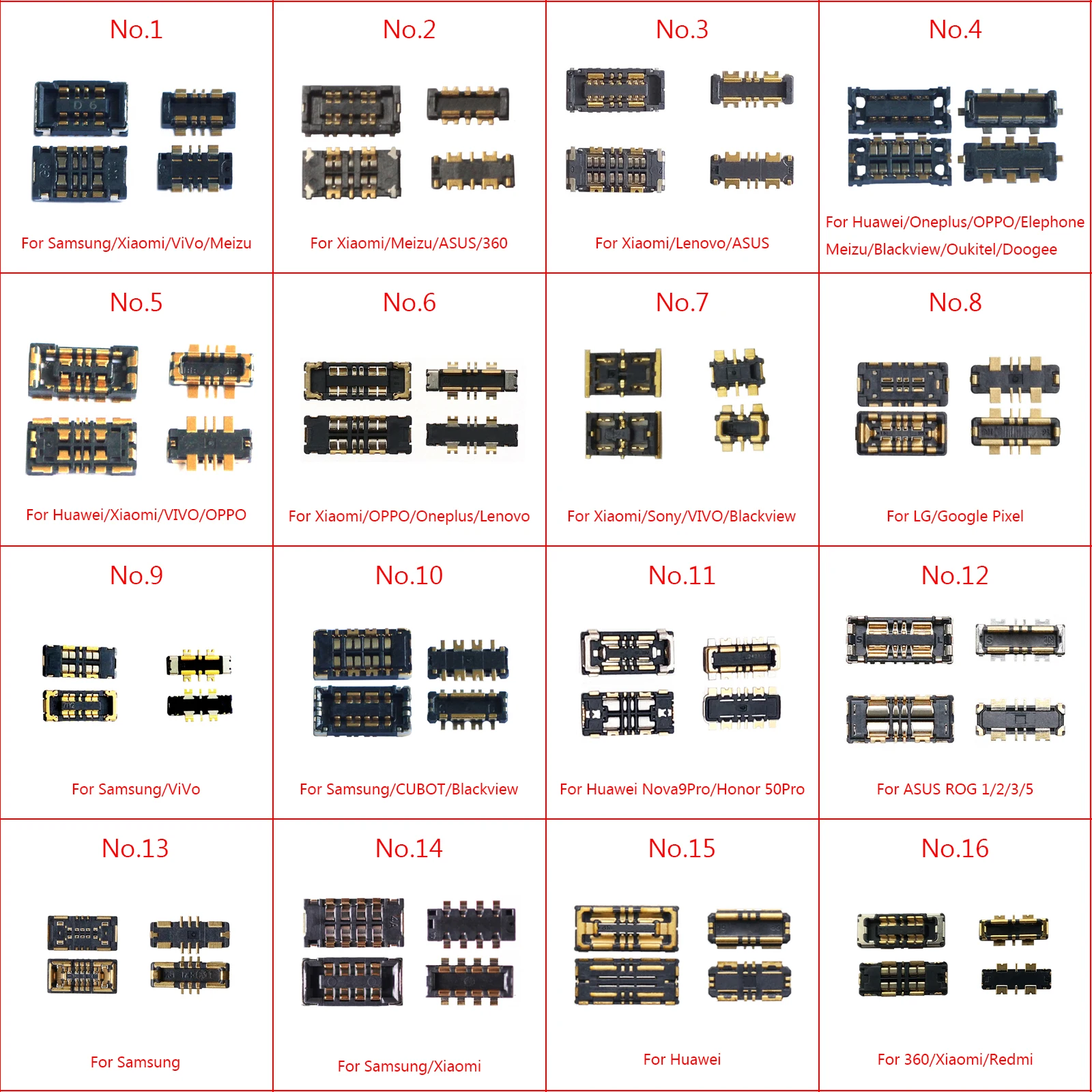 

10PCS FPC Connector Battery On Board For HUAWEI Honor Xiaomi Redmi Meizu OPPO VIVO Lenovo Samsung Sony ASUS LG Pixel Clip Holder