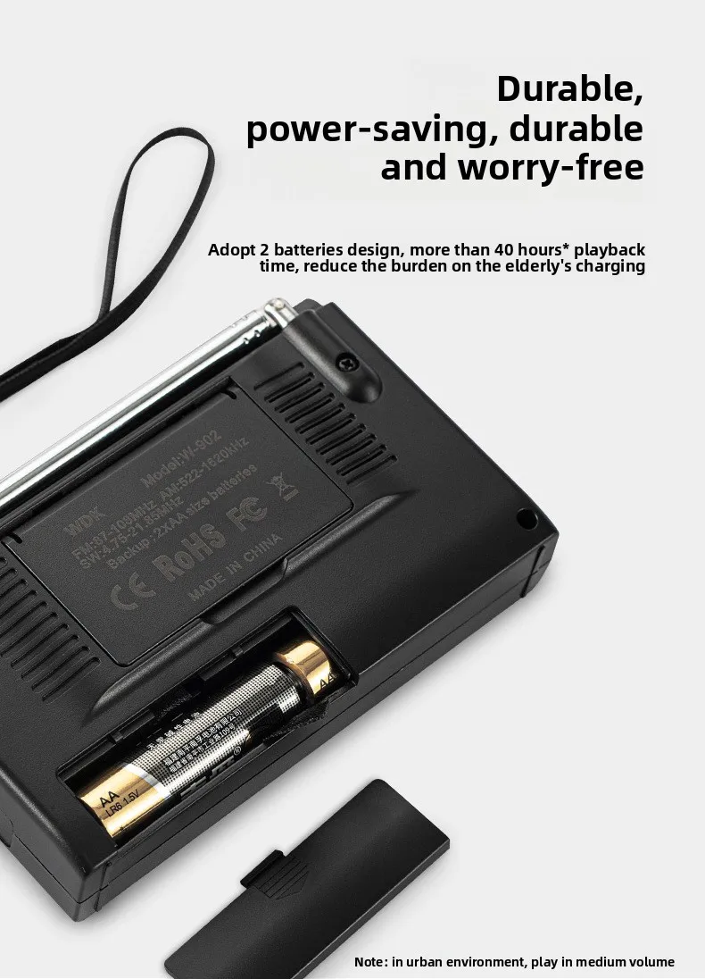 Radio LED z cyfrowym wyświetlaczem, zasilane bateriami AA, radio stereo, radio survivalowe, radio AM FM SW, radio na baterie, małe przenośne radio — zdjęcie produktu 3