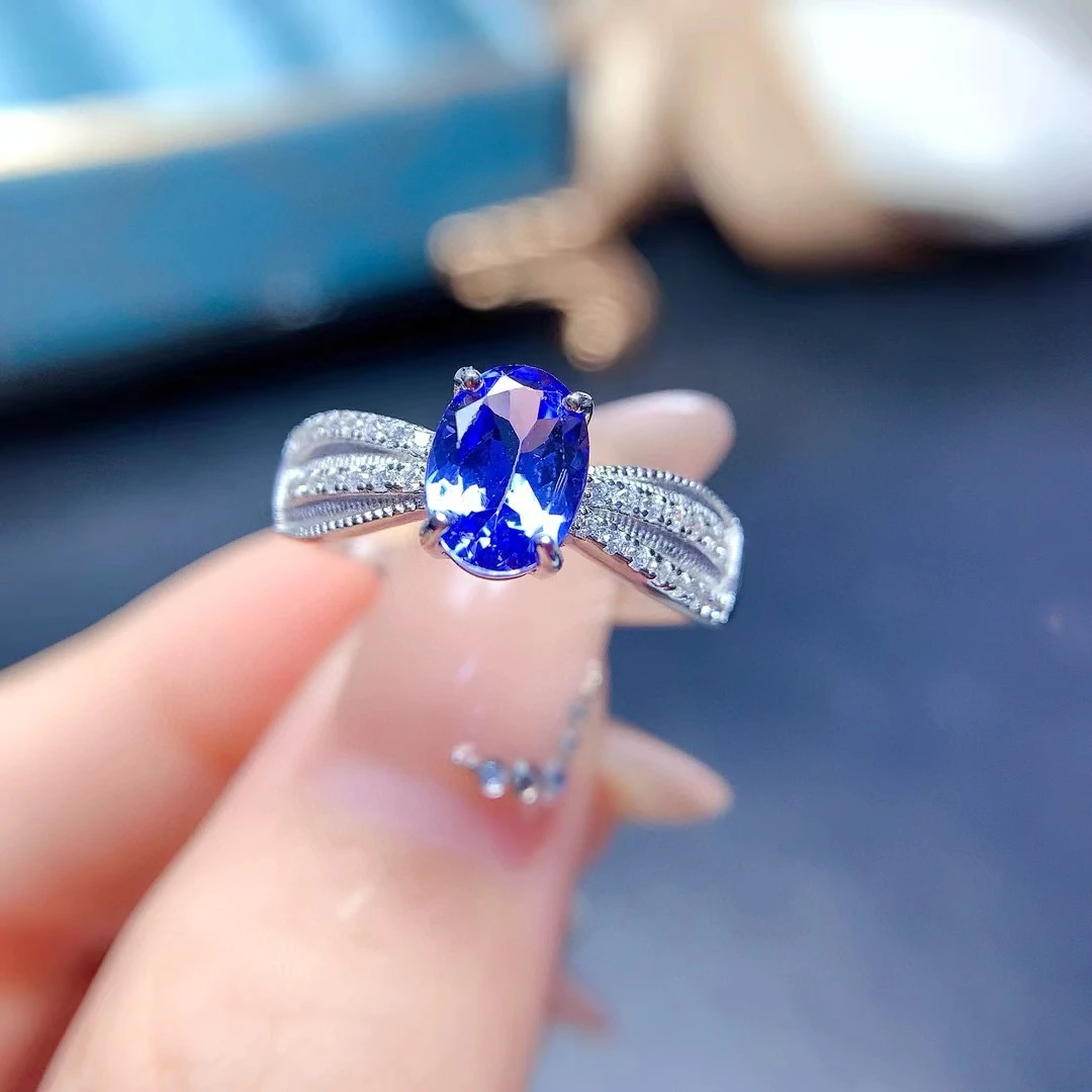 Natural Tanzanite 0.7ct 4mm*6mm Tanzanite Silver Ring Super SparklingTanznaite Silver Ring  for Wedding for Party  Brithday Gift