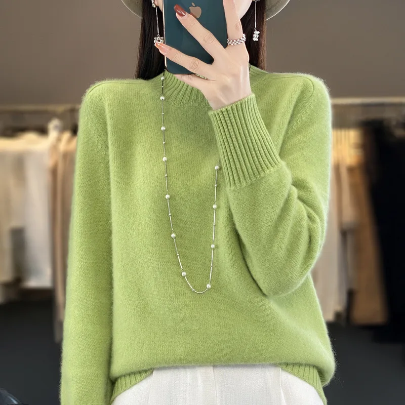 Half-turtleneck Warm Solid Color Cashmere Women Pullover Long Sleeve Loose Casual New Knitted Sweater