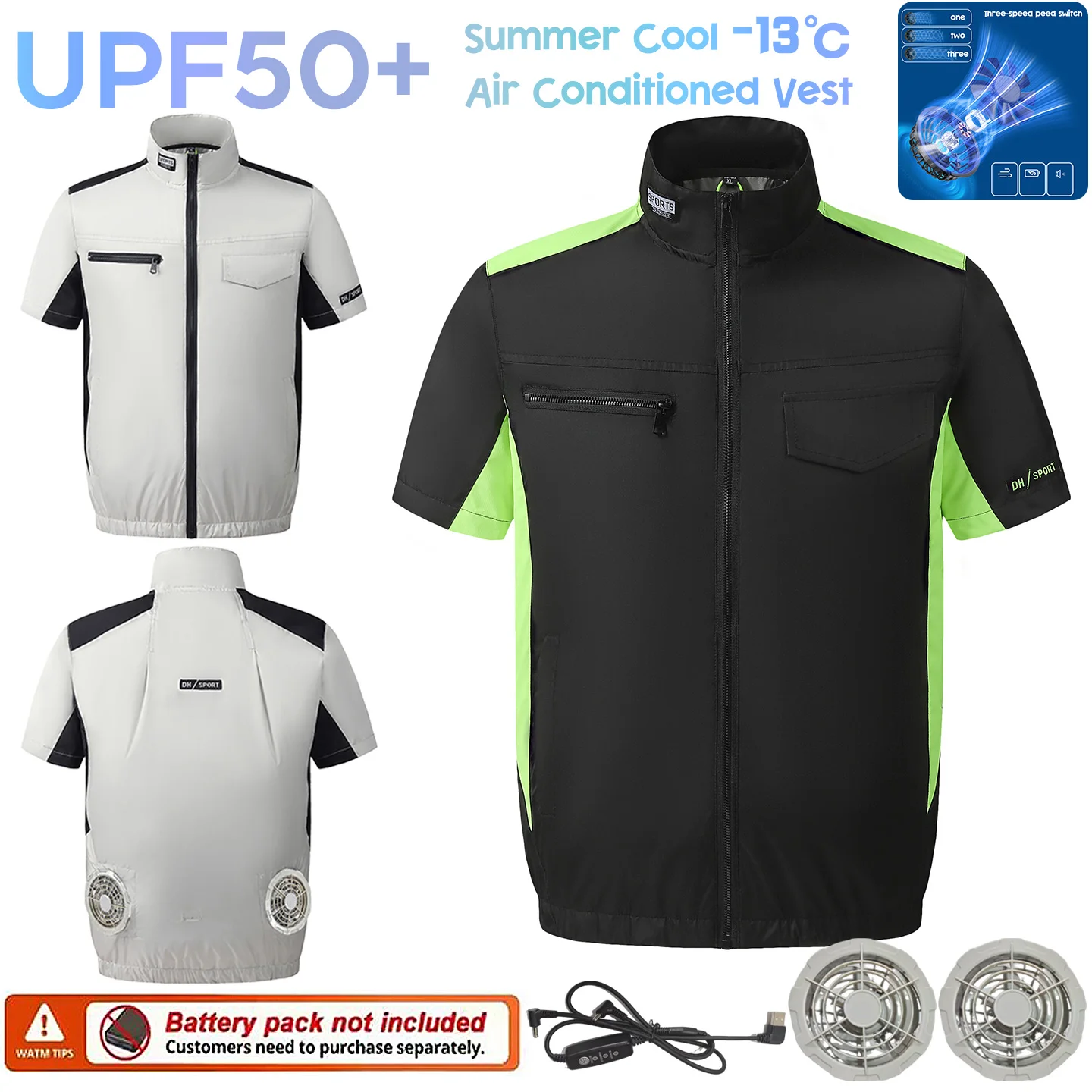 夏用クール半袖ファン冷却服-ウェアラブル冷却ファンベスト-空調服-usb冷却-アウトドア作業-釣り用