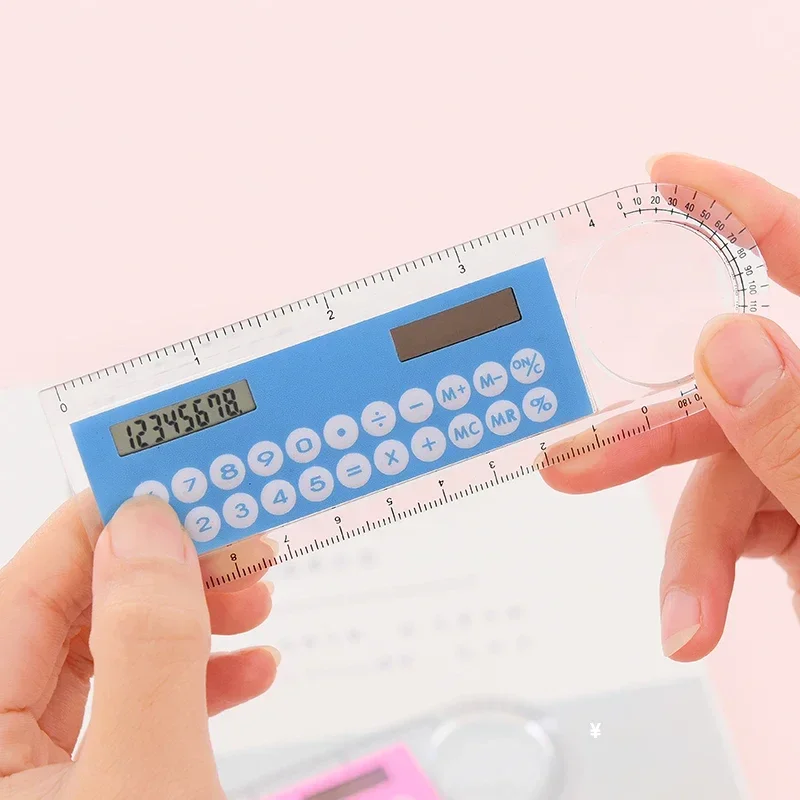 3 in 1 Mini Arithmetic Ruler with Solar Energy Calculator Magnifier Function School Stationery Measuring Drawing Tools Supplies