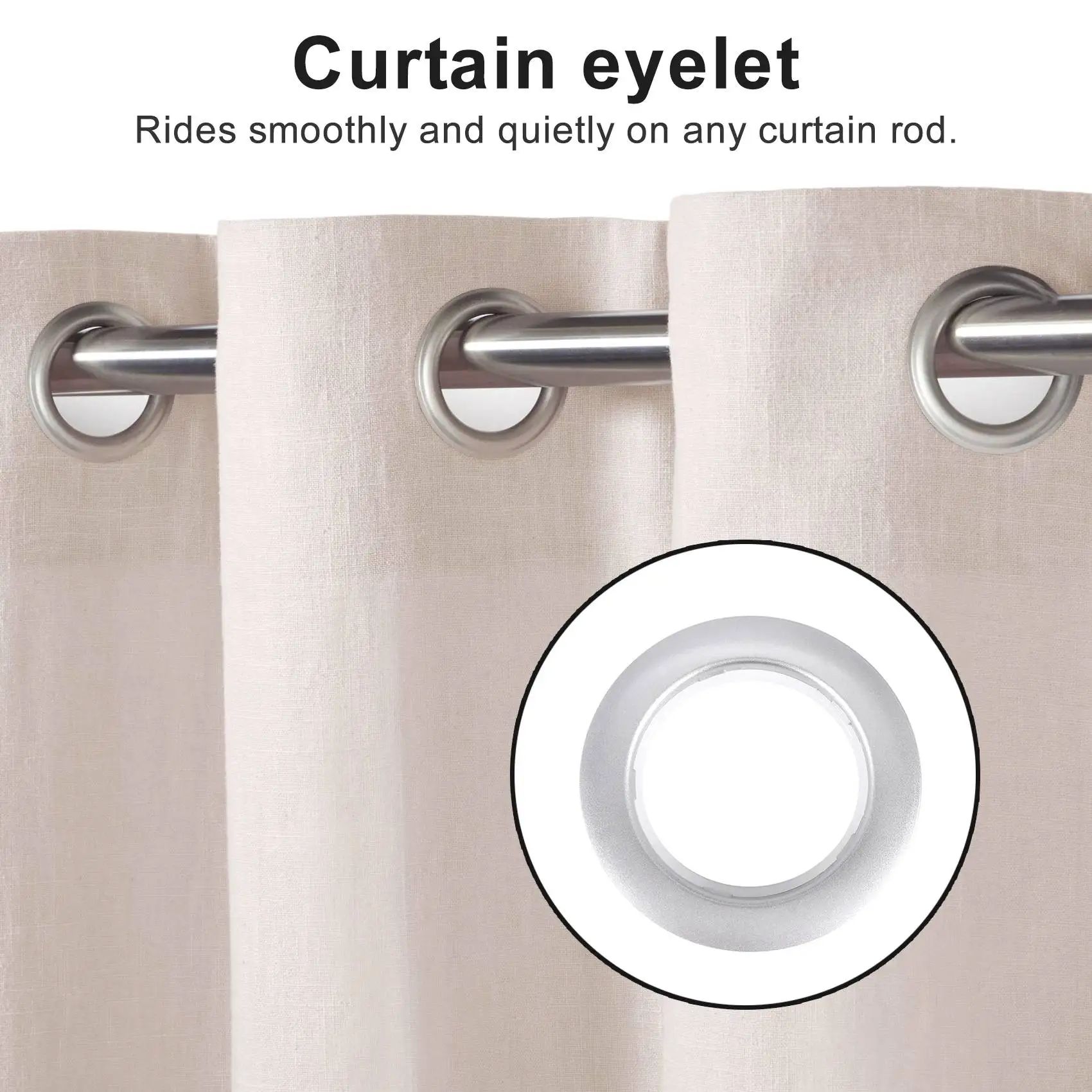 50 Pack Curtain Grommet, Inner Diameter 43mm Curtain Eyelet Rings Nanoscale Low Noise Roman Ring (Silver)