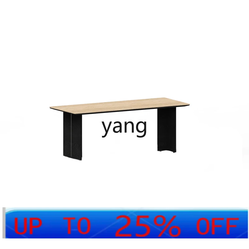 

LMMminimalist travertine rock slab household small apartment dining table black retro solid wood medium ancient style workbench