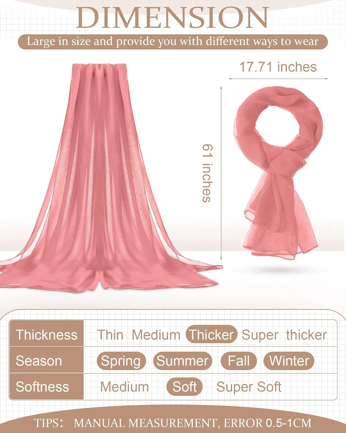 12 Pieces Women Solid Color Chiffon Scarf Fashion Sheer Scarf Soft Breathable Sun-proof Silk Blend Lightweight Accent Scarfs