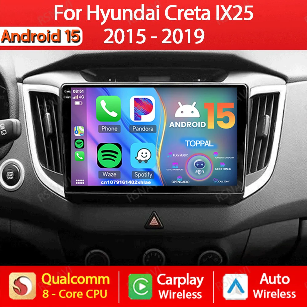 

Android 15 Wireless Carplay Auto For Hyundai Creta IX25 2015 2016 2017 2018 2019