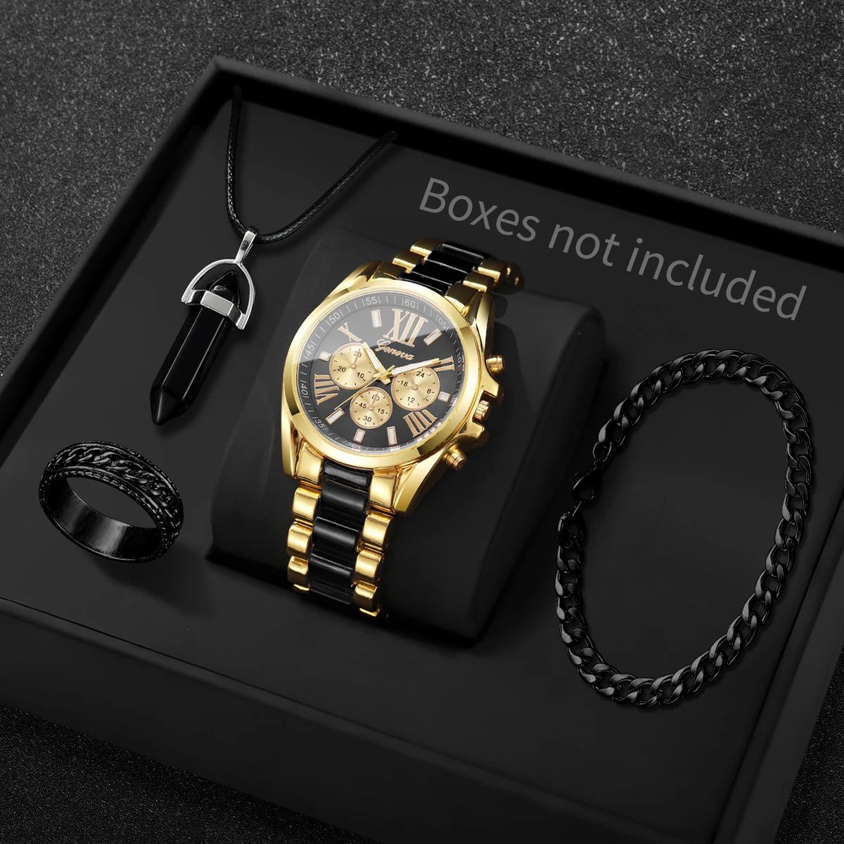 4PCS/Set Fashion Roma Dial Men Business Watches Luxury Male's Quartz Wristwatch Jewelry Set Reloj Hombre (Without Box)