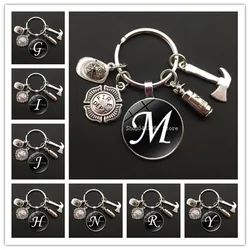 Dept Glass Keychain and Ax Keychain Fire Station Hero Key Ring Gift for Fireman