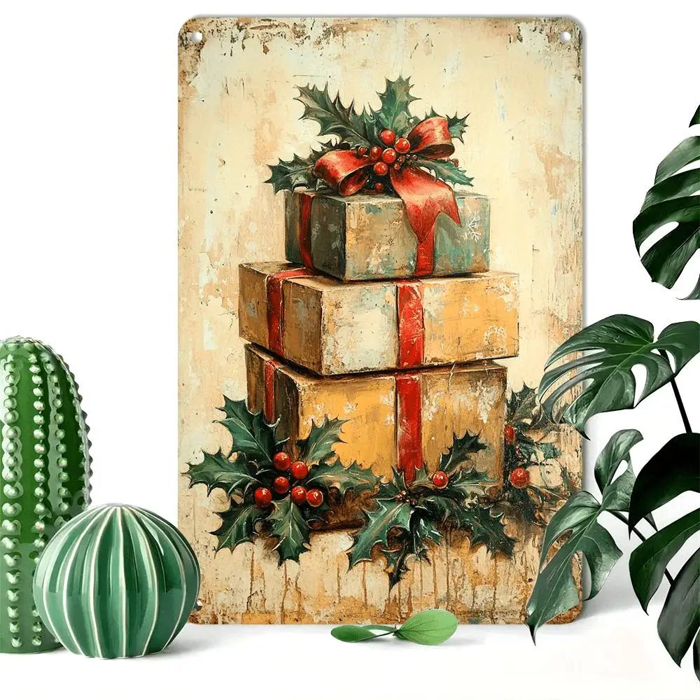 , Tin Sign Merry Christmas Tin Metal Sign Wall Sign Plaque Indoor/ Outdoor Decor Garage Decorations