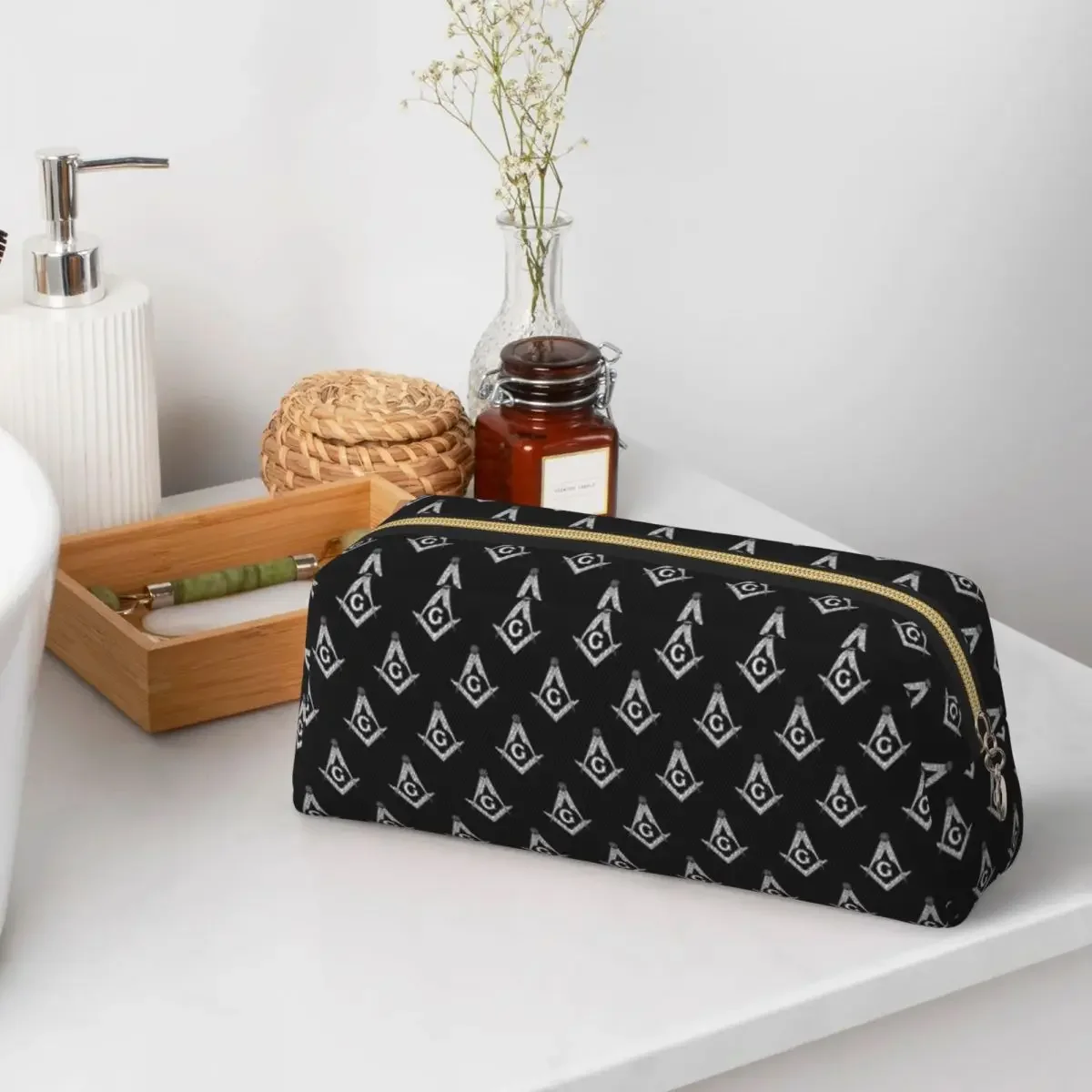 Freemason Pattern Gold Blue Square And Compass Masonic Pencil Cases Pen Box Pencil Bag Pencil Pouch Storage Stationery Supplies