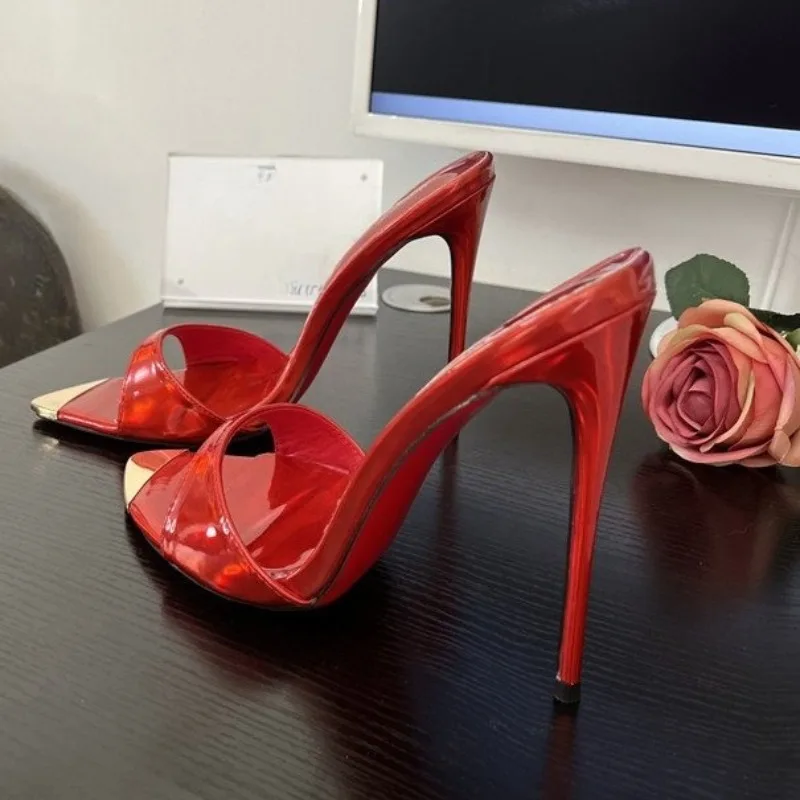 Fashion Sandals and Slippers Metal Toe Open Toe Slim Heel One Wear Half Slippers High Heels view 5