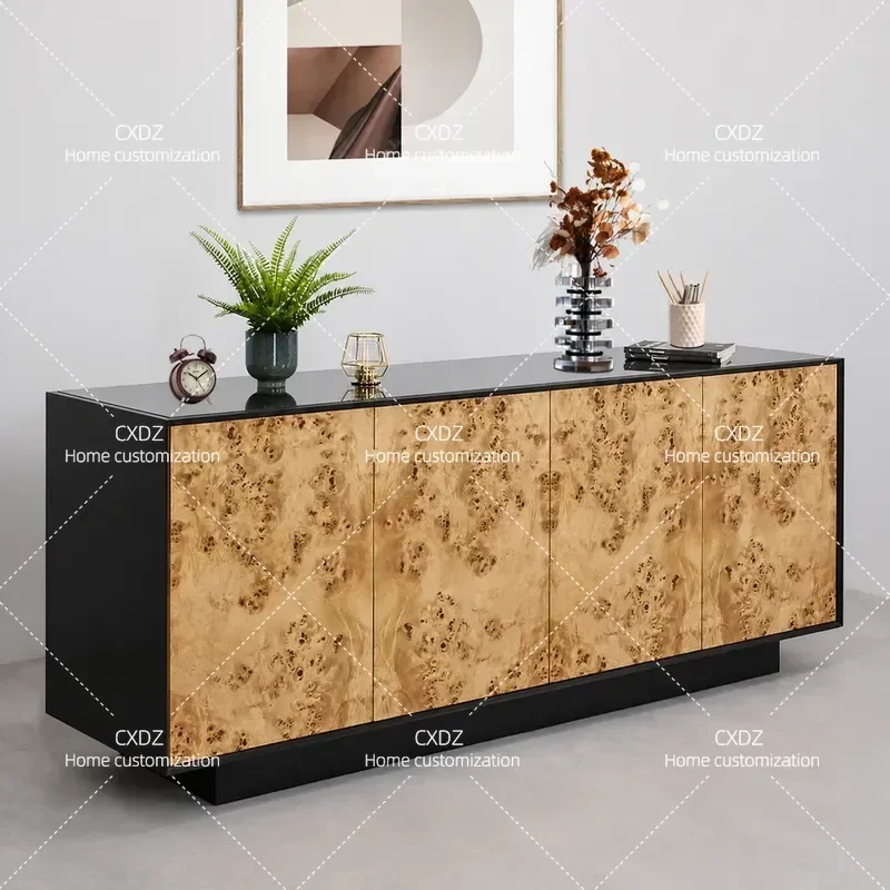 Retro Wood Grain Sideboard Multi-functional Tea Cabinet Bedroom Storage TV Stand Simple Entryway Console Table