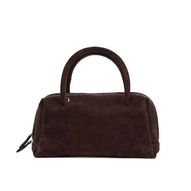 

Женская сумка на одно плечо, замшевая ручная сумка для боулинга на молнии через плечо, женская сумка Boston Korean Wave