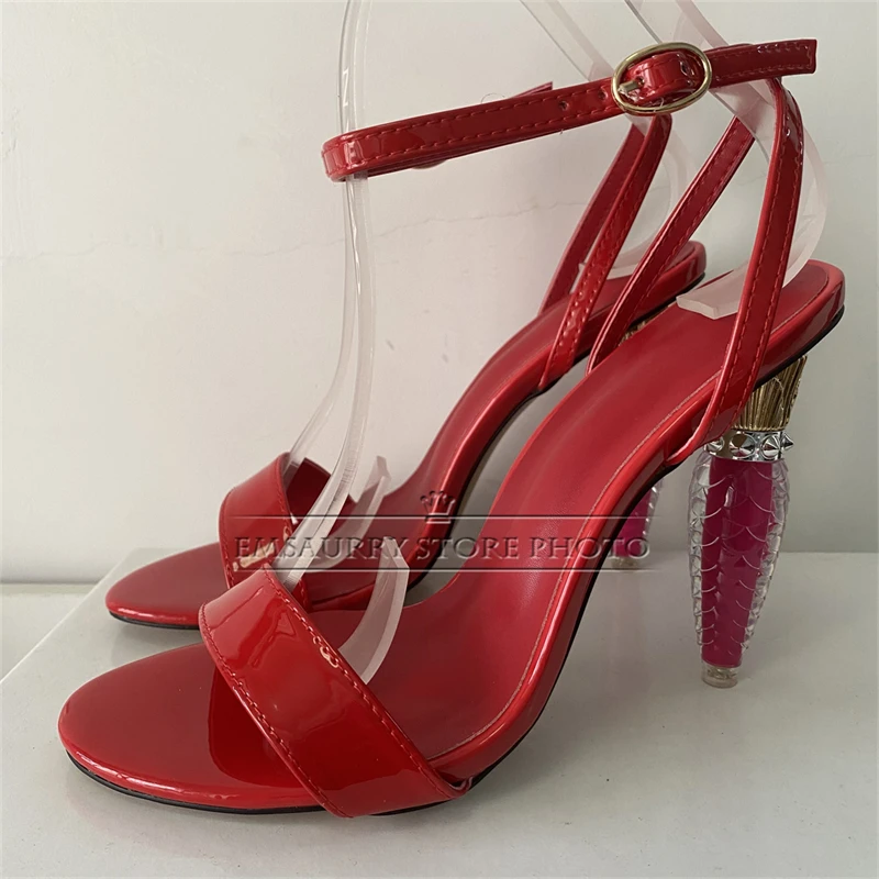 Individual Lipstick Strange Heel Sandals Women Concise Style One-Strap Patent Leather Summer Shoes For Girls