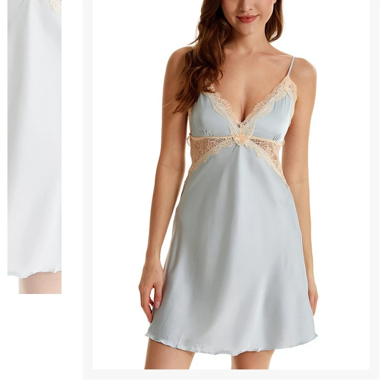 Krismile Sexy Two Piece Robe Sets 2025 Spring Summer Detachable Bra Pads Hollow Lace Nightdress Satin Robes with Belt Sleepwear