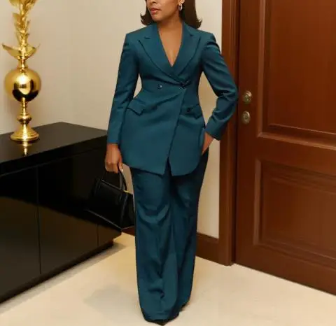2025 خريف/شتاء جديد أزياء المرأة أنيقة ركاب الخصر طوق دعوى السراويل قطعتين مجموعة الملابس النسائية #6