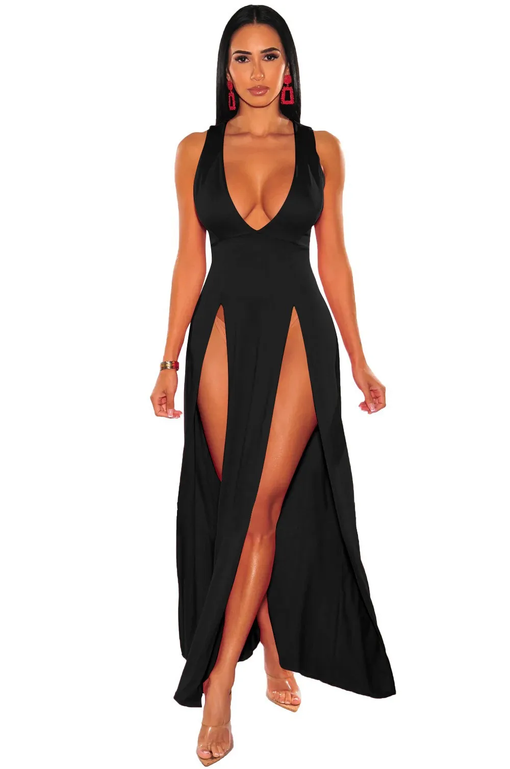high slit club dress Halter Deep V Neck Maxi Dress For Women - Olive Green Glitter High Slit Backless Sheer Gown - Summer Night Out Club Party 2026