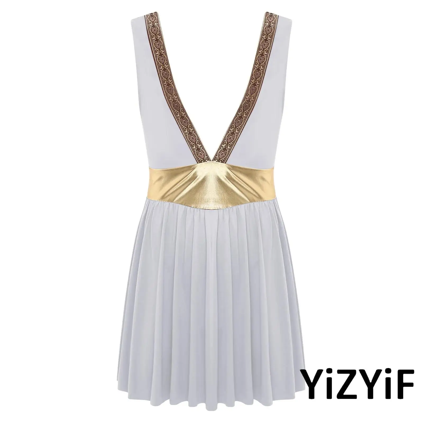 

Gladiator Halloween Carnival Costume for Men Roman Warrior Cosplay Metallic Belt Sleeveless Robe Fancy Dress Party Outfit