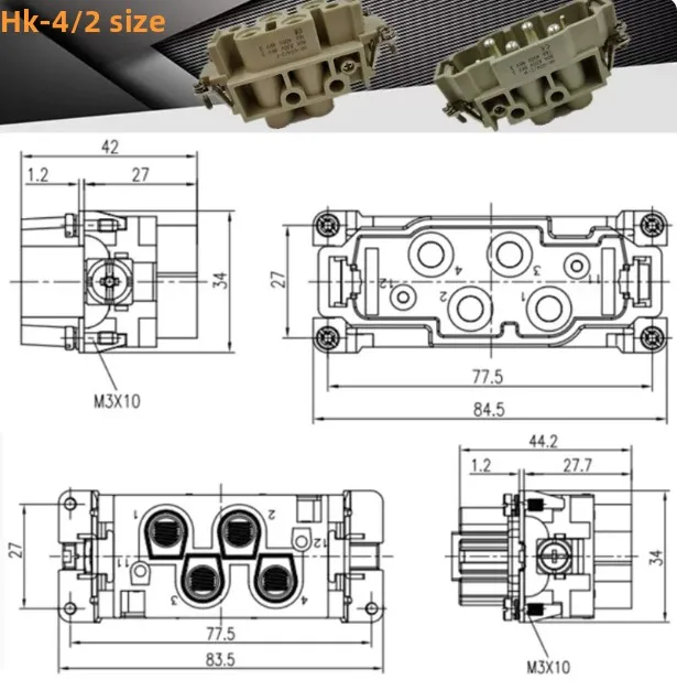 Heavy duty connector 80A rectangular waterproof aviation plug HK-4 core 6 core high current hot runner connector