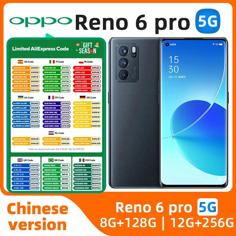 Oppo reno6pro 5g android entsperrt 6,55 Zoll 12GB RAM 256GB ROM alle Farben in gutem Zustand Original gebrauchtes Telefon