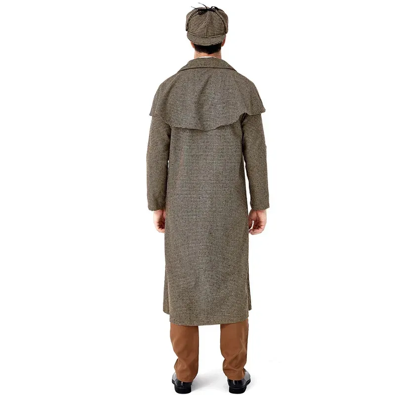 

Halloween Men's Film Role: Detective Sherlock Plays Costume: British Plaid High Neck Coat Carnival Birthday Ball Cosplay Cost