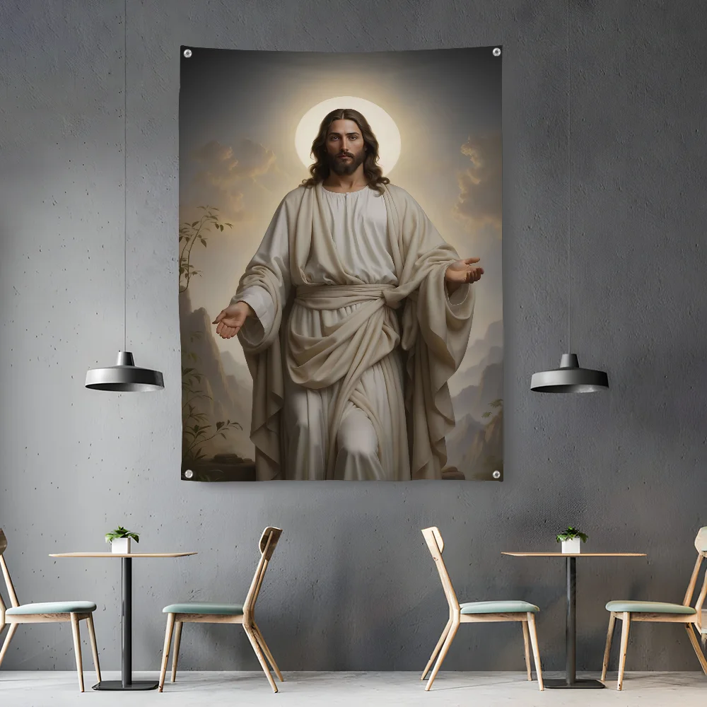 Jesus Christ Religion Faith Face Flag Bedroom Living Bar Garden Outdoor Microfiber Festival Decoration Background Art Banner