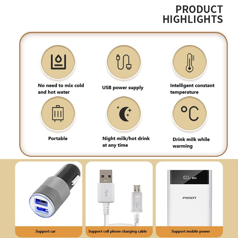 Aquecedor de água de leite USB, bolsa isolada para carrinho de viagem, aquecedor de mamadeira de enfermagem, aquecedor de alimentação de mamadeira portátil, Natal, Hallowee