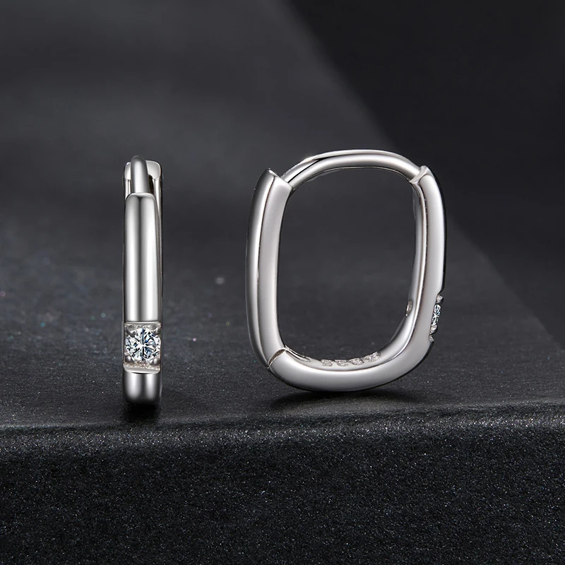 Bamoer U مويسانيتي البيضاوي هوب أقراط الهندسة قرط كبس D اللون VVS1 EX 925 فضة الأصلي الفاخرة مجوهرات الأم هدية