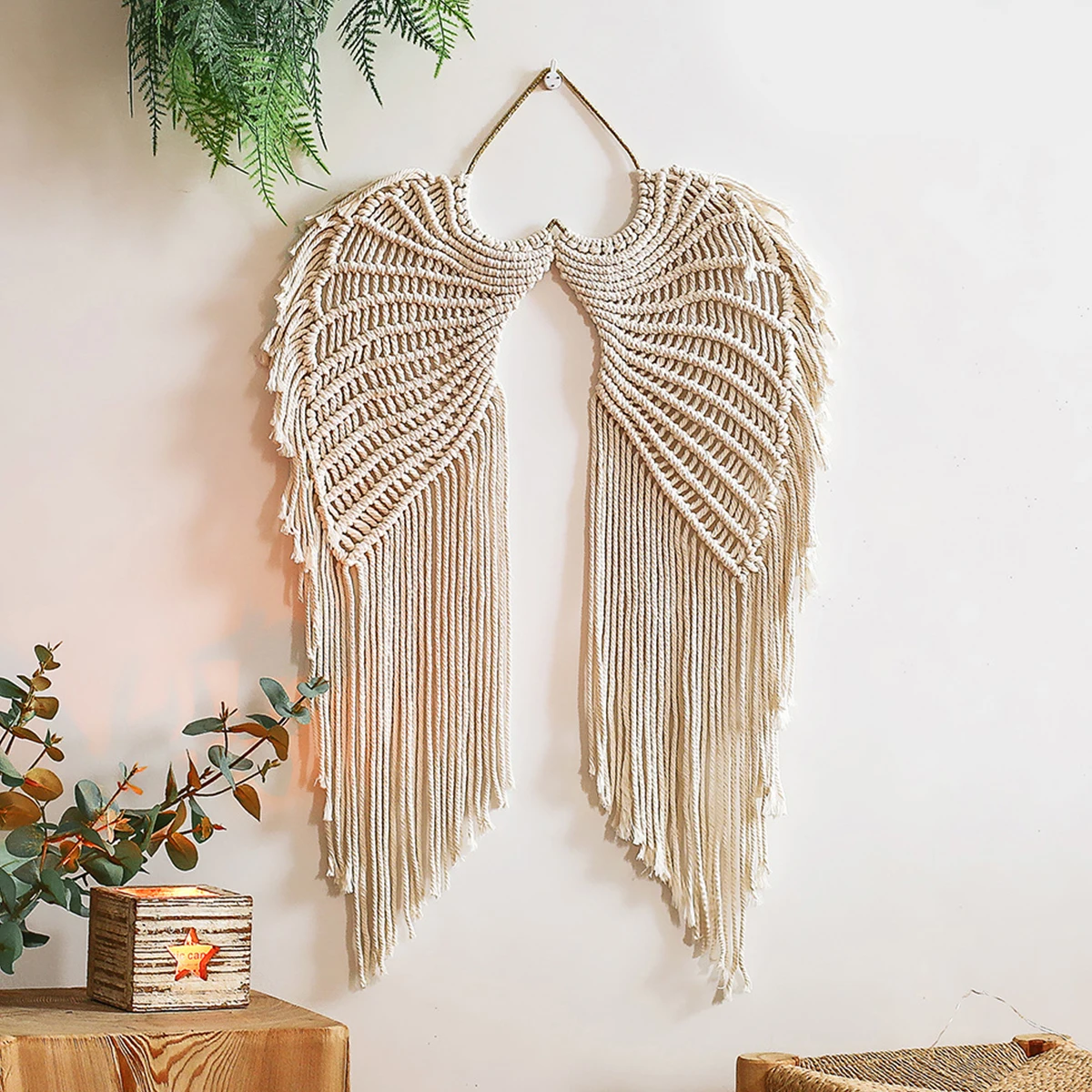 Engelsflügel zum Aufhängen, Wandteppich, Wandbehang, handgewebte Wanddekoration, böhmische Heimdekoration, gewebter Makramee-Wandteppich, Kunsthandwerk, Geschenk