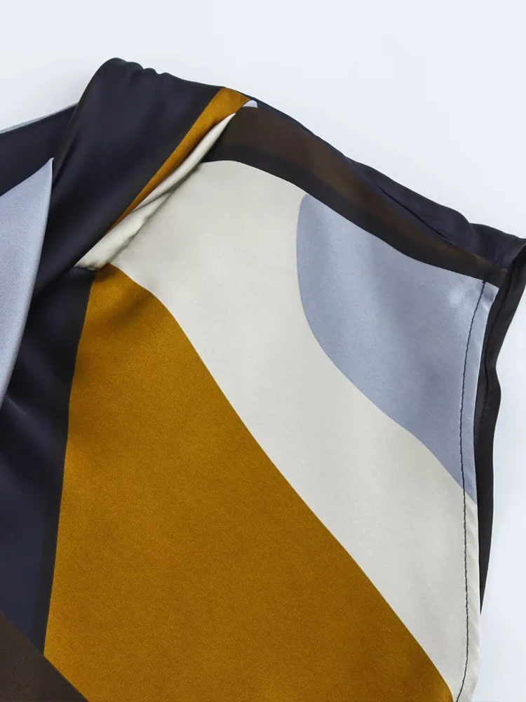 Europejski i amerykański styl, nowa moda, damska retro talia, satynowa tekstura, drukowana sukienka midi, długa spódnica