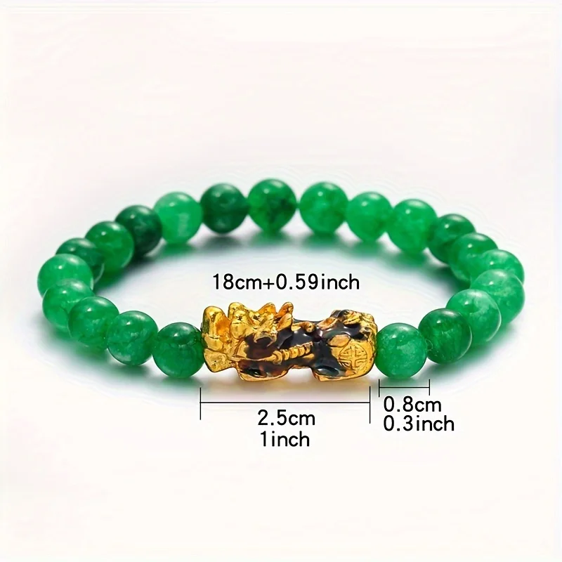 Pixiu Bracelet Wealth Blessing Amulet Jade Bead Wristbands Golden Pixiu Bracelet Malachite Stone Beads Bracelets for Men Women