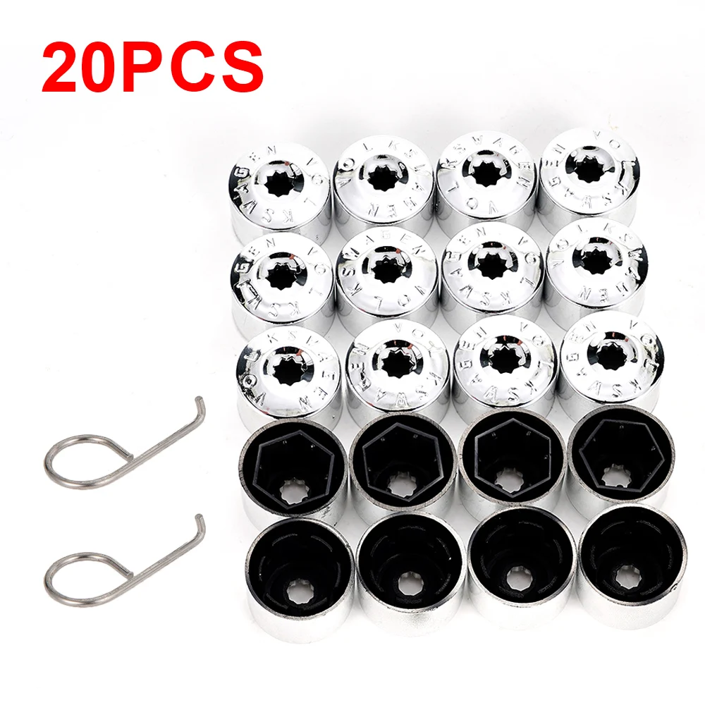 17MM 20PCs/Set ALLOY WHEEL LOOKING NUT LUG BOLTS COVERS CAPS FOR VW /GOLF /PASSAT /POLO