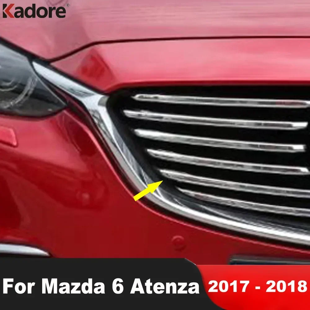 Front Center Grille Grill Cover Trim For Mazda 6 Atenza 2017 2018 Chrome Car Accessories Racing Grills Molding Garnish Strip